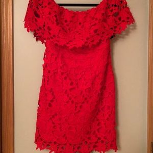 Red off the shoulder dress